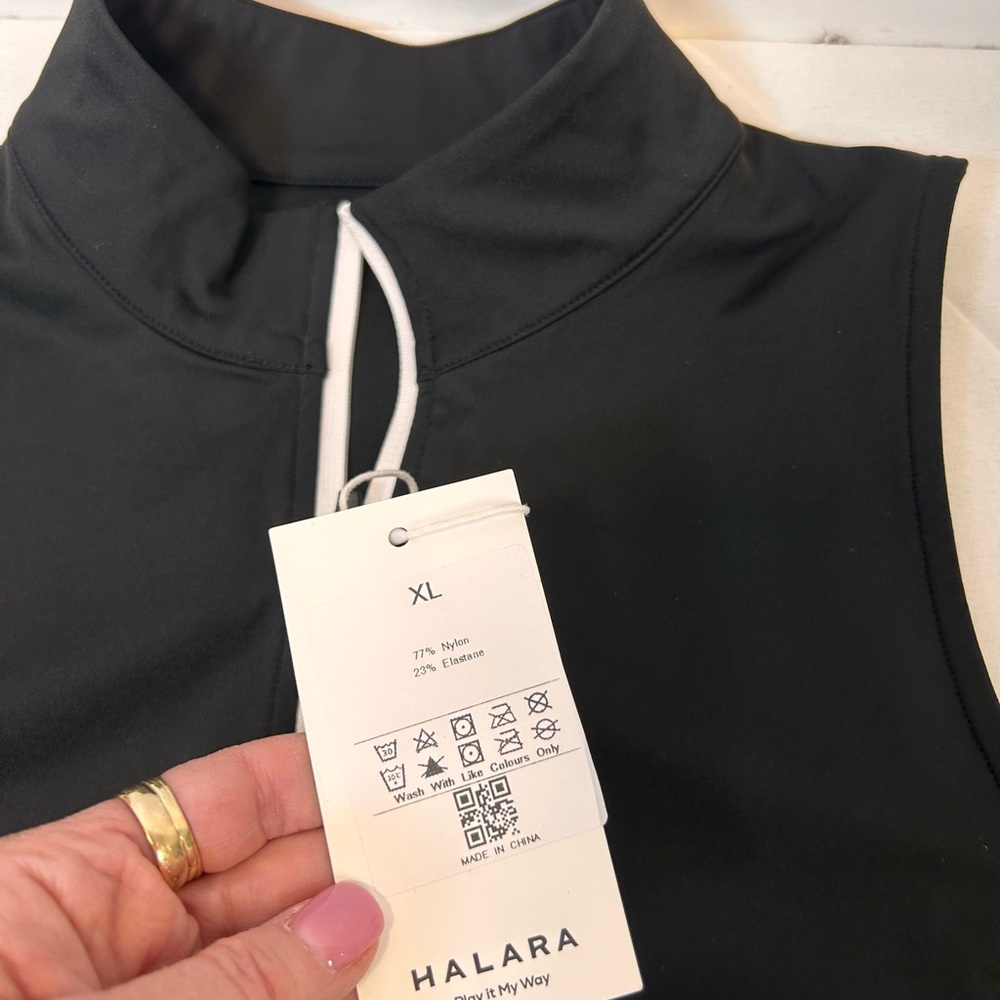 HALARA Black Sleeveless Quarter Zip Active Tennis Dress with White Trim Size XL - Picture 6 of 6